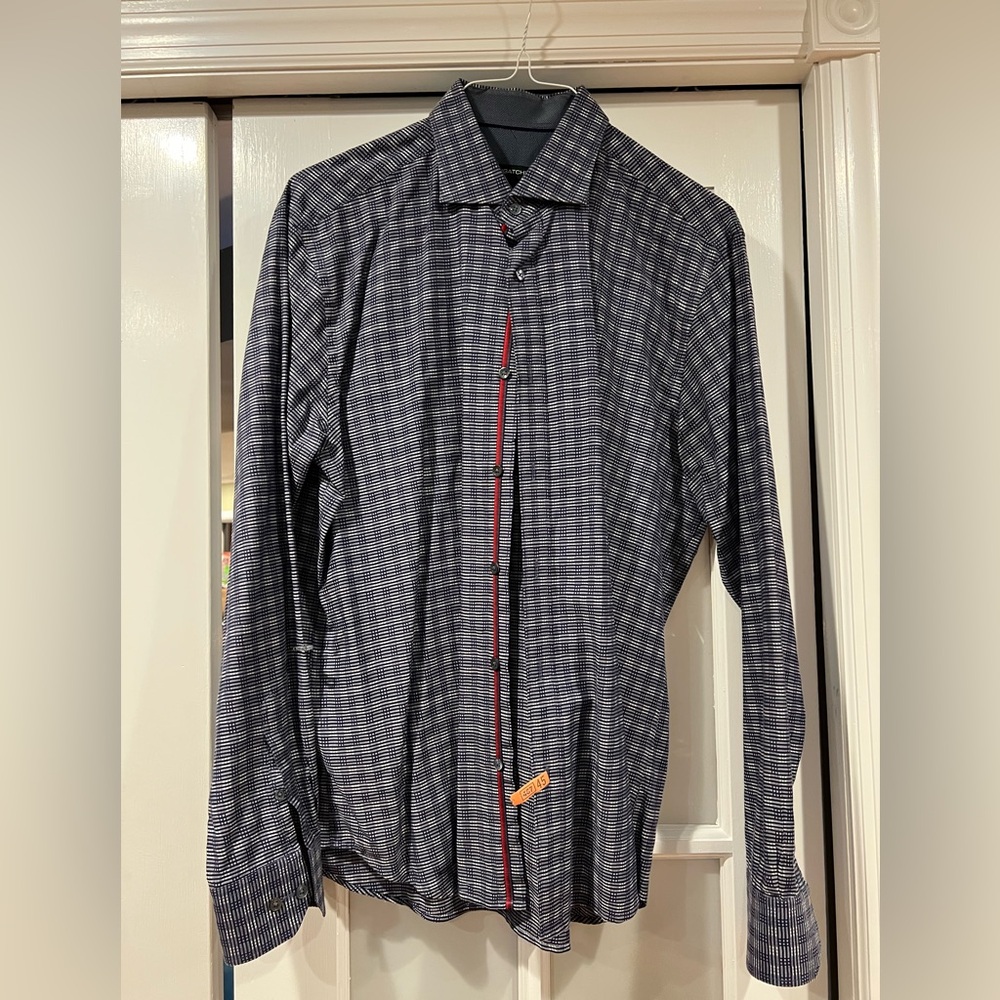 Bugatchi Men's Black and White Checkered Shirt